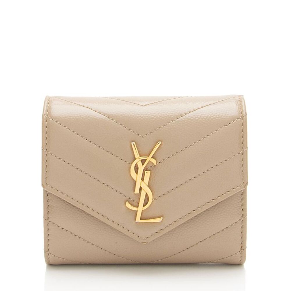 Saint Laurent Grain de Poudre Monogram Compact Trifold Wallet